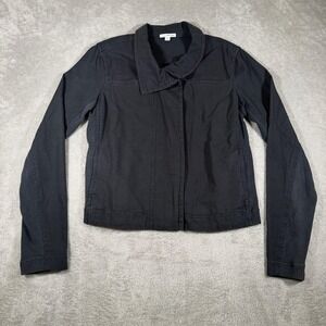 James Perse Moto Jacket Womens 4 Black Cropped Cotton Twill Zip Front Collared